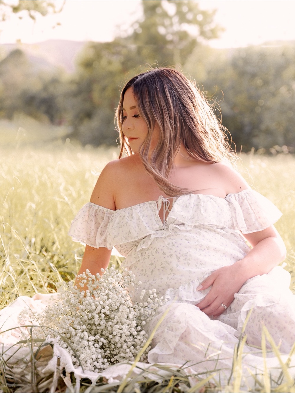 Off-Shoulder White Tiered Floral Ruffle Maxi Dress - Picture 8 of 9